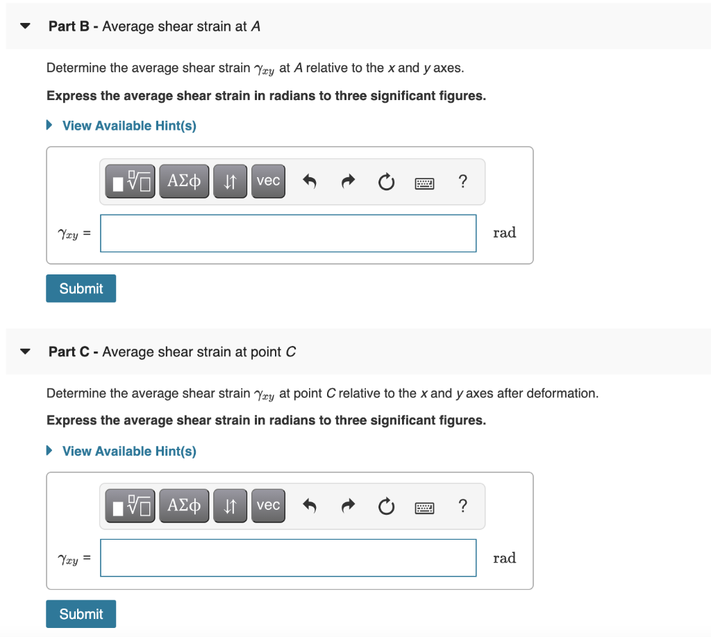Solved To determine the average normal strain and average | Chegg.com