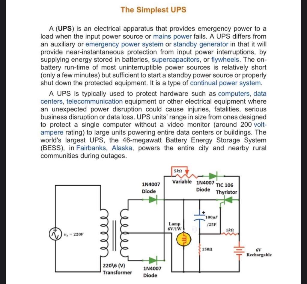 Solved A (UPS) is an electrical apparatus that provides | Chegg.com