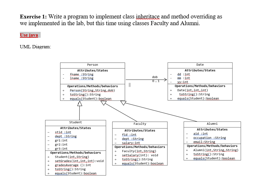 Solved Exercise 1: Write a program to implement class | Chegg.com