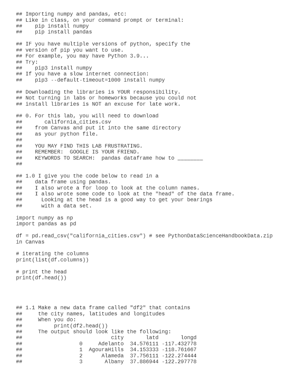Importing Numpy And Pandas Etc Like In Class Chegg Com