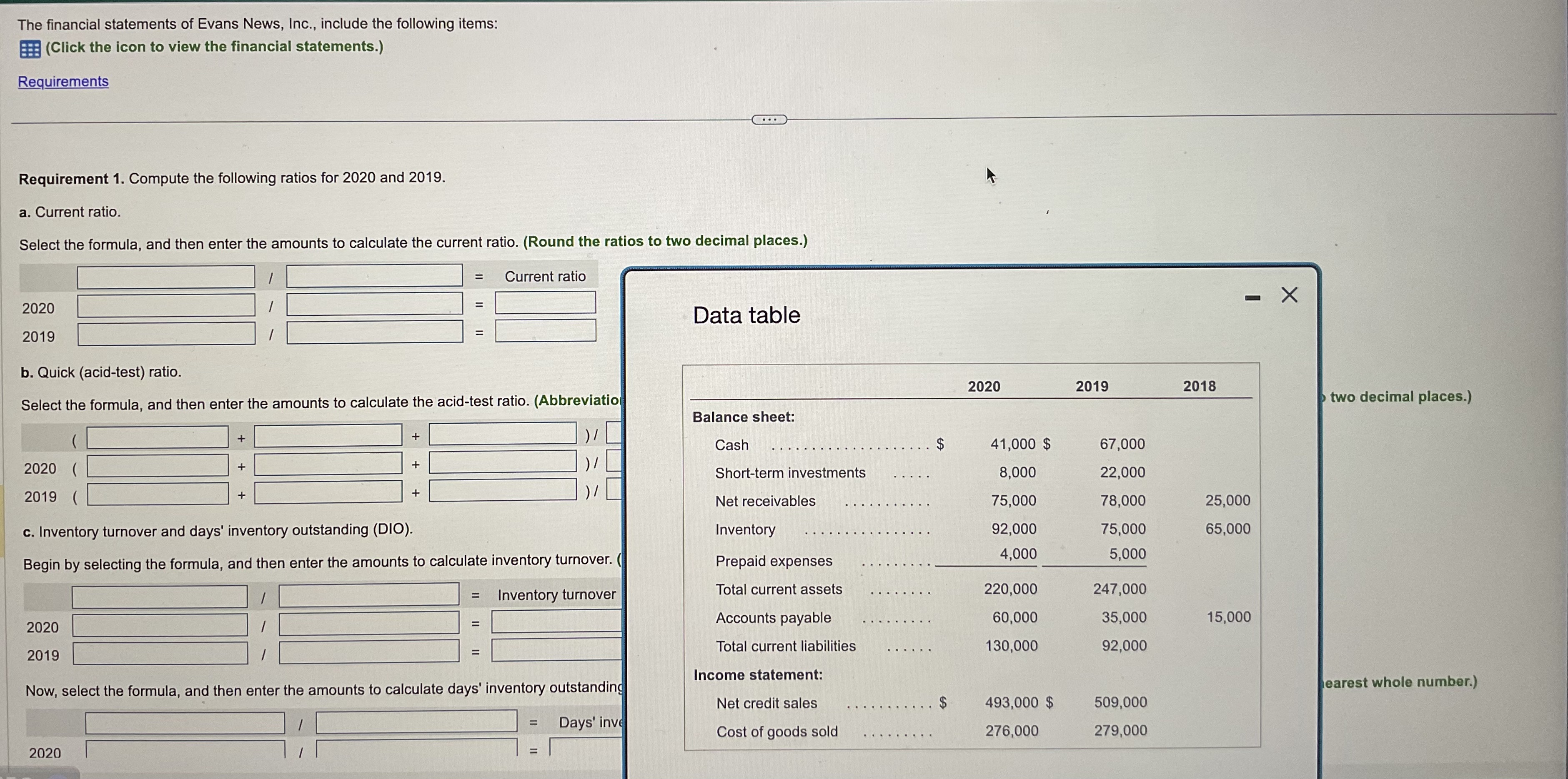 Solved The financial statements of Evans News, Inc., include