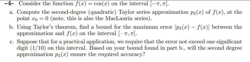 Solved -4- Consider the function f(x) = cos(x) on the | Chegg.com