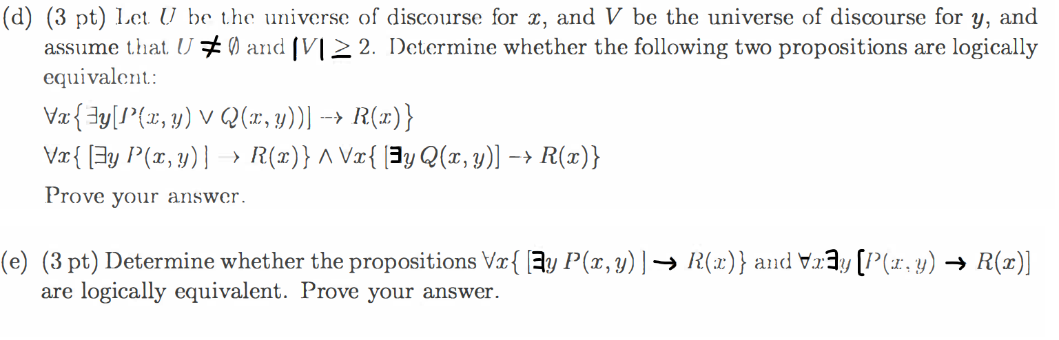 Solved (d) (3 pt) Let. Ul be the universe of discourse for | Chegg.com