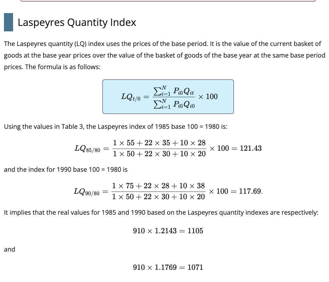 Solved The Laspeyres Quantity (LQ) Index Uses The Prices Of | Chegg.com