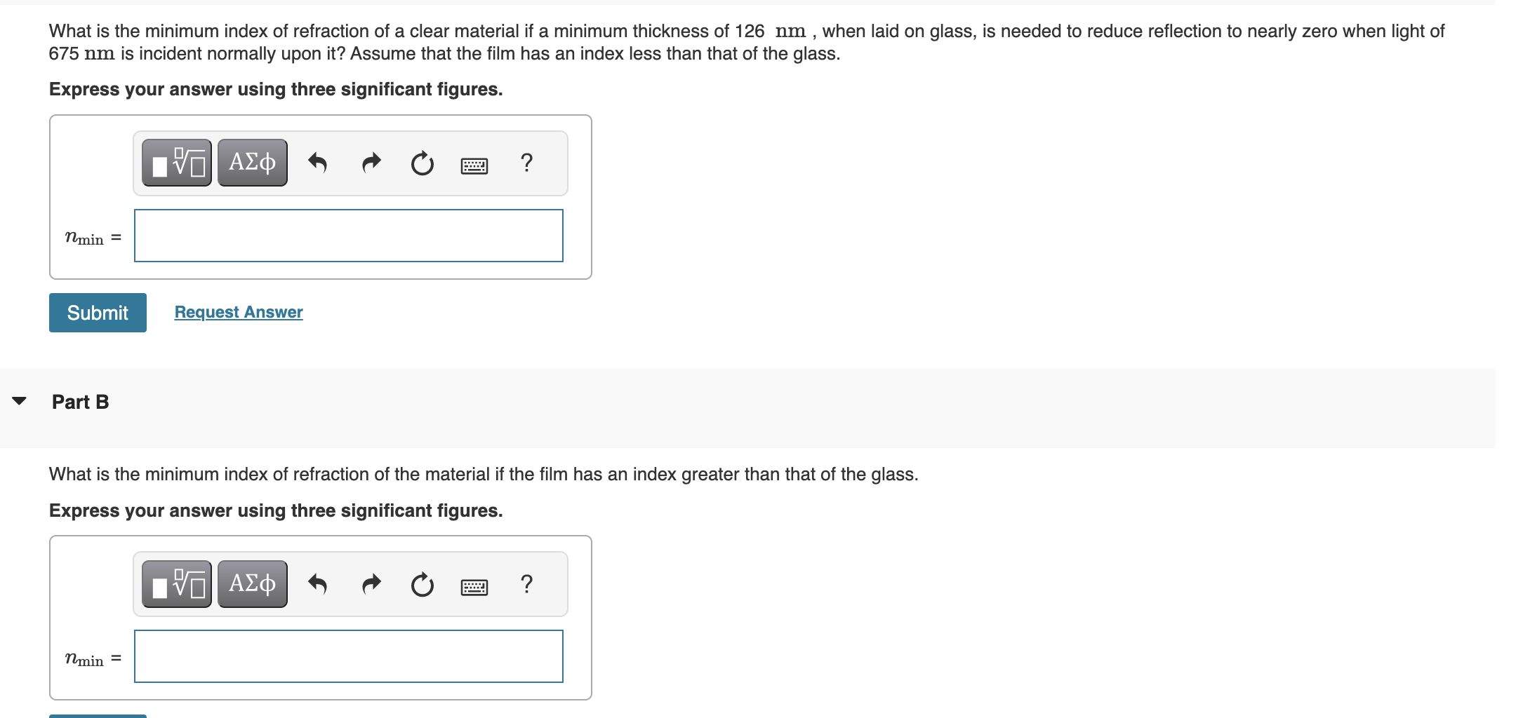 Solved What is the minimum index of refraction of a clear