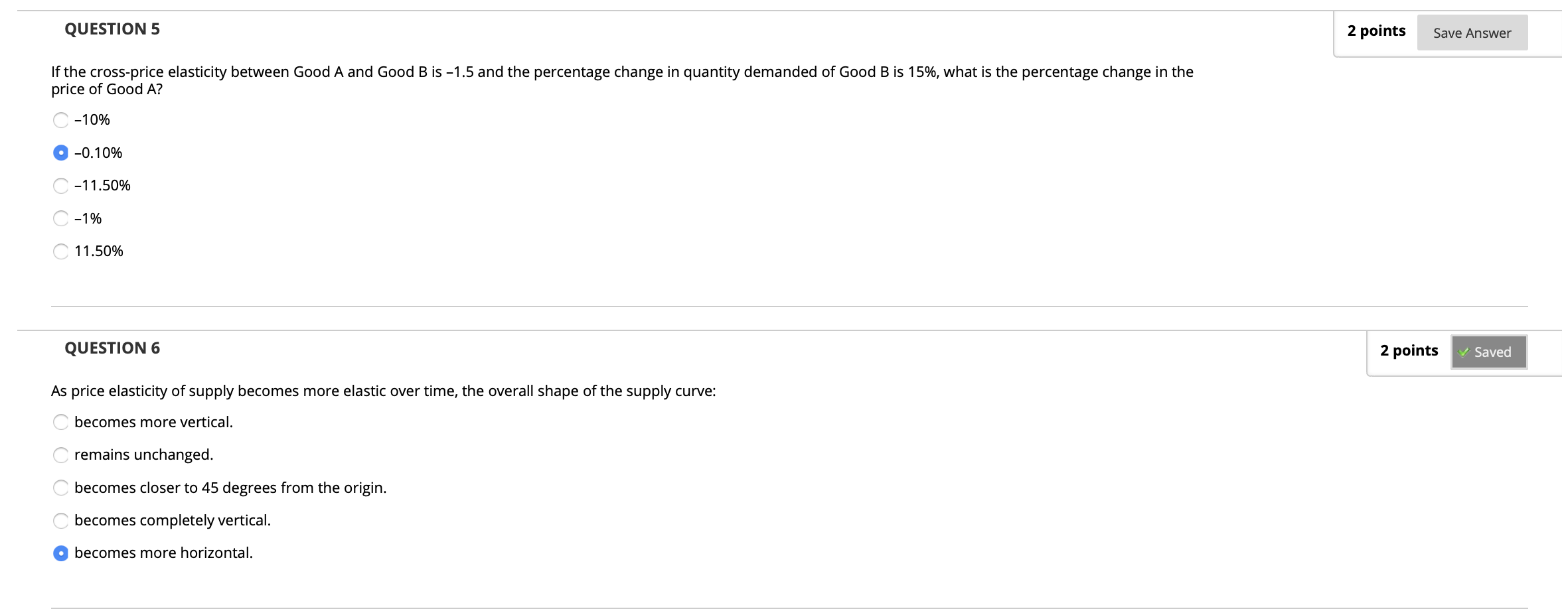 Solved QUESTION 5 2 points Save Answer If the cross-price | Chegg.com