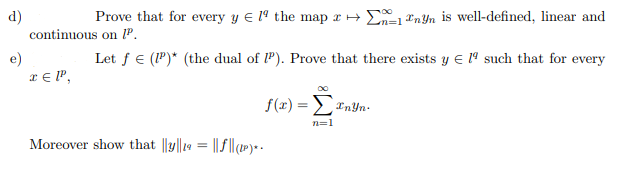 Solved e) Prove that for every y e 19 the map 2 H 2n=1 InYn | Chegg.com