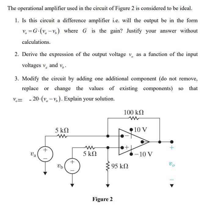 Solved The operational amplifier used in the circuit of | Chegg.com