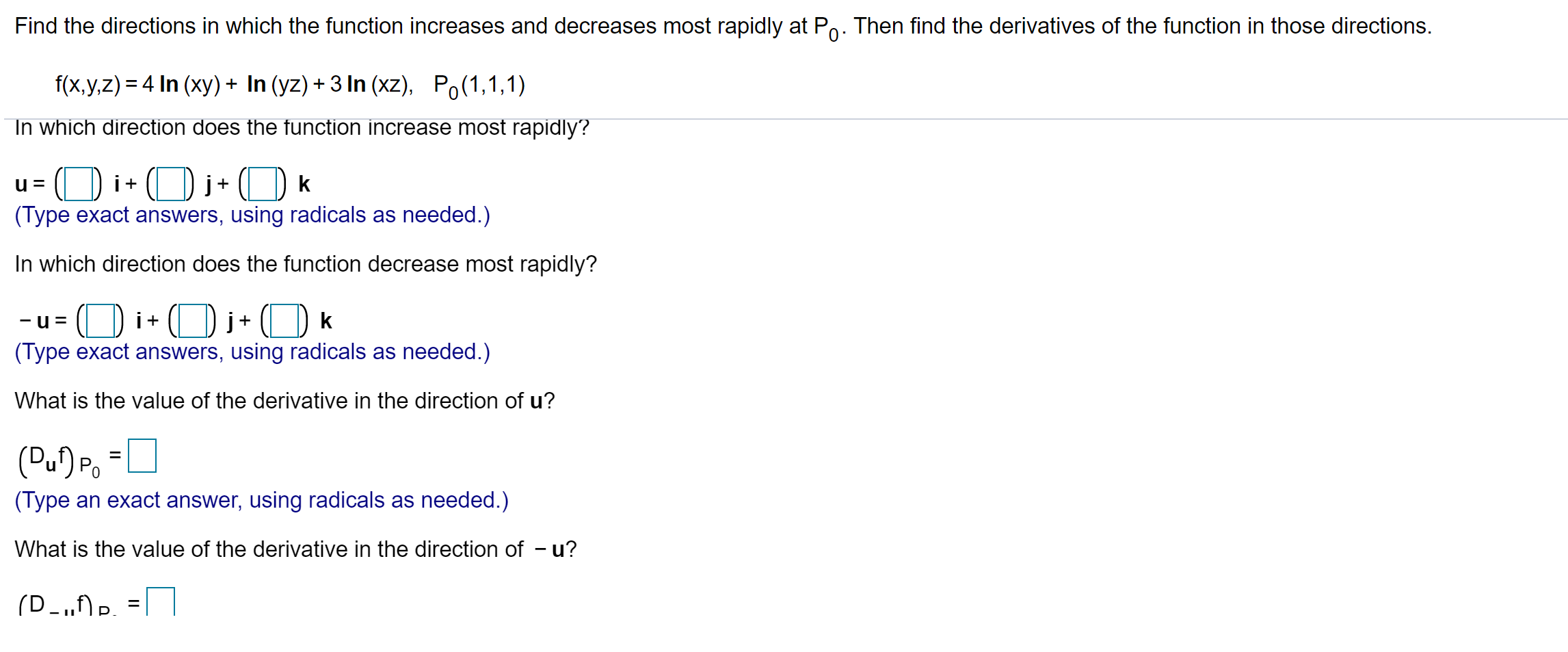 Solved Find the directions in which the function increases | Chegg.com