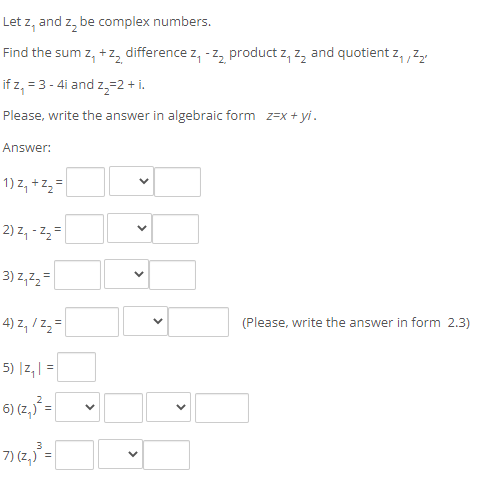 Solved Let Z1 And Z2 Be Complex Numbers Find The Sum Z1z2 8444