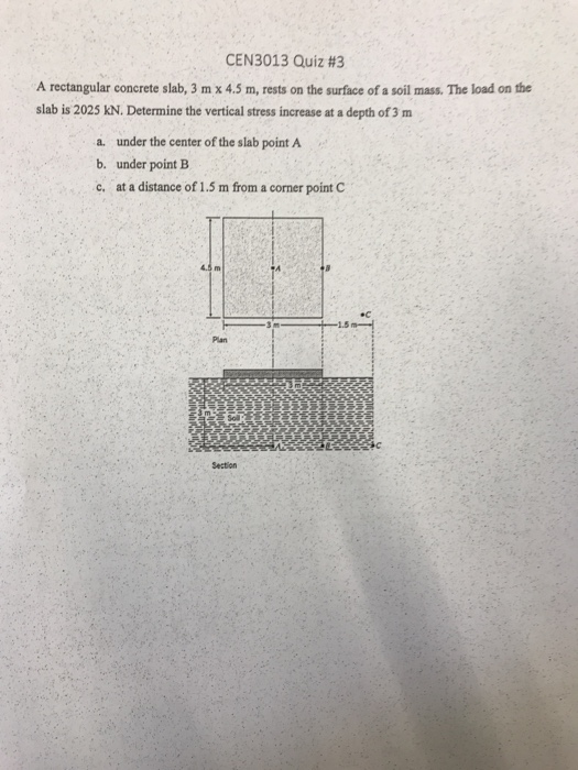 Solved CEN3013 Quiz #3 A rectangular concrete slab, 3 m x | Chegg.com
