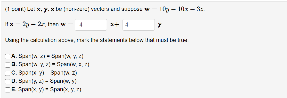 Solved (1 Point) Let X, Y, Z Be (non-zero) Vectors And | Chegg.com