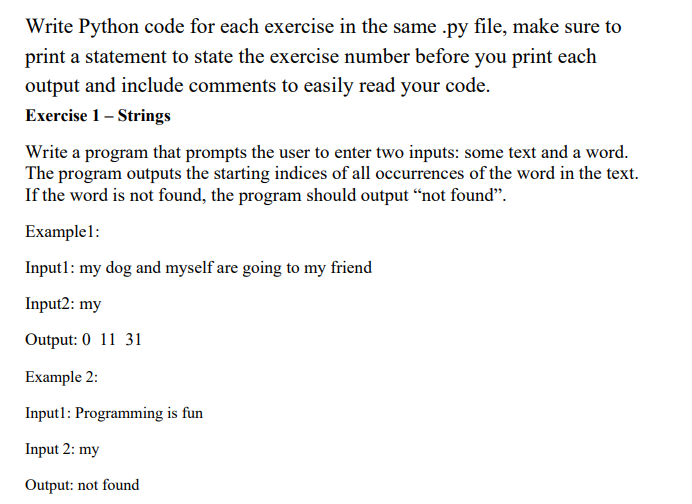 Solved Write Python code for each exercise in the same .py | Chegg.com