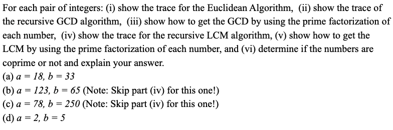 For each pair of integers: (i) show the trace for the | Chegg.com