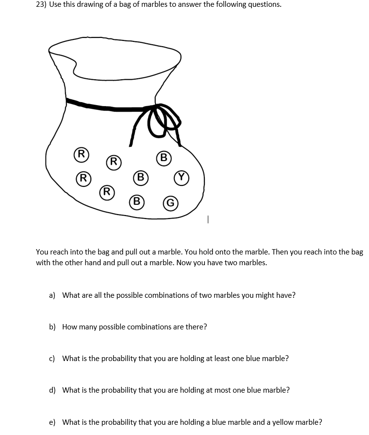 Solved 23) Use this drawing of a bag of marbles to answer | Chegg.com
