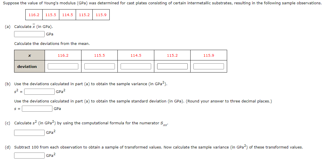 Solved Suppose the value of Young's modulus (GPa) was