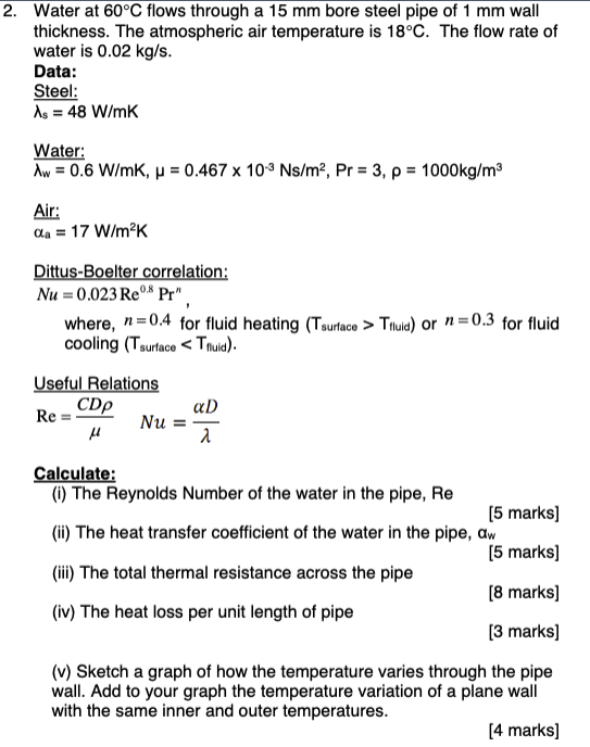 Solved Water at 60∘C flows through a 15 mm bore steel pipe | Chegg.com