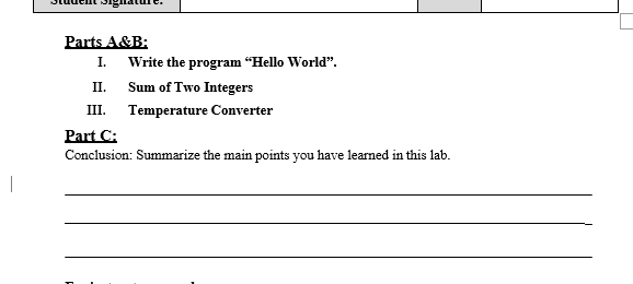 Solved Parts A&B: I. Write the program “Hello World". II. | Chegg.com