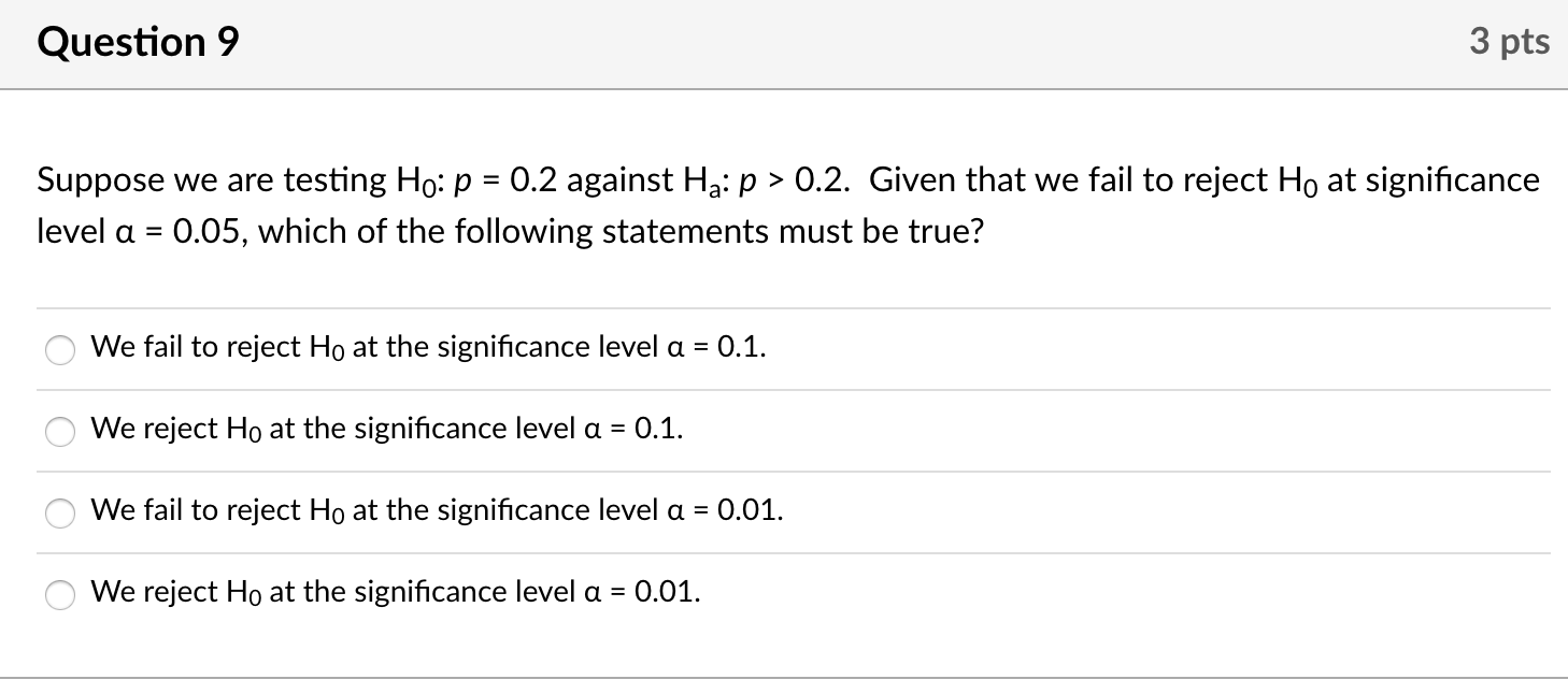 Solved Question 9 3 Pts Suppose We Are Testing Ho P 02 5657