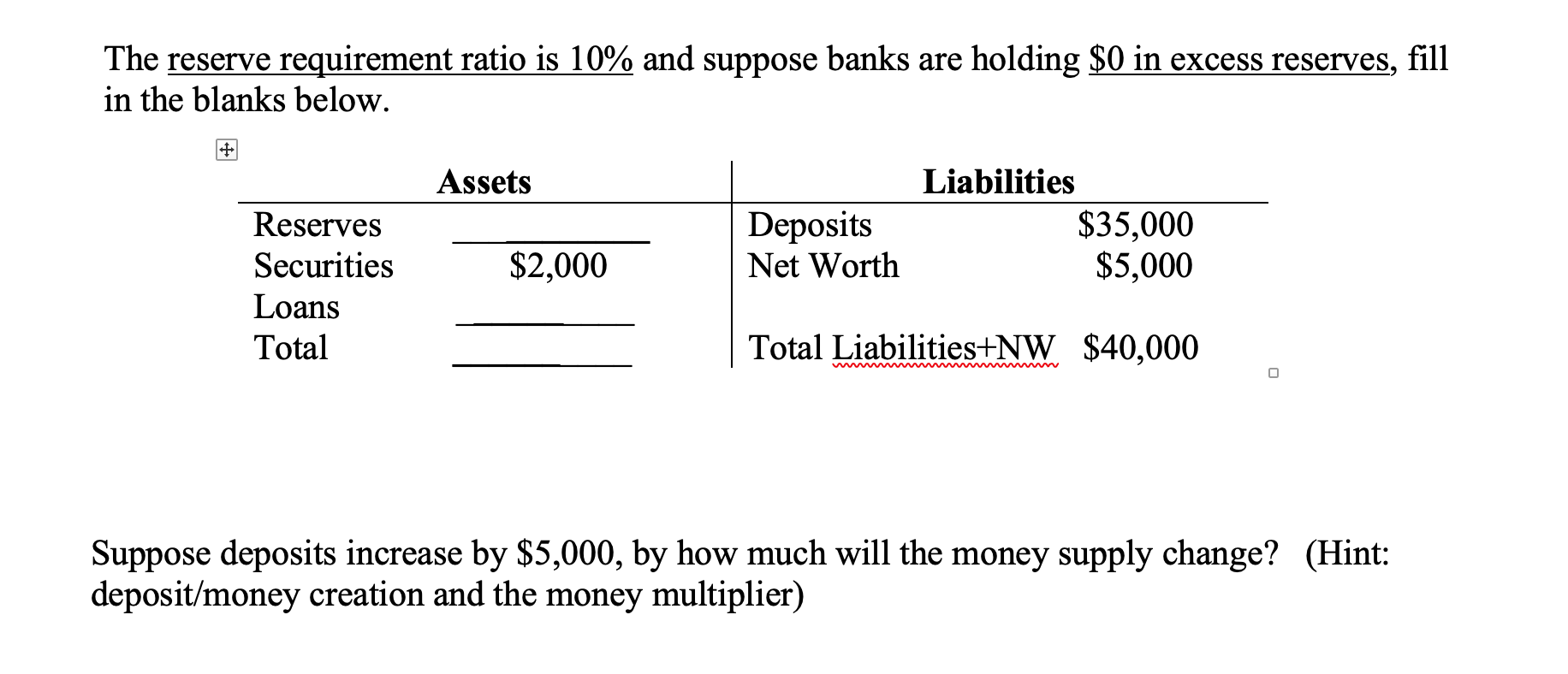 Solved The reserve requirement ratio is 10% and suppose | Chegg.com