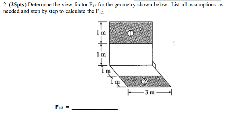 Solved 2. (25pts) Determine the view factor F12 for the | Chegg.com