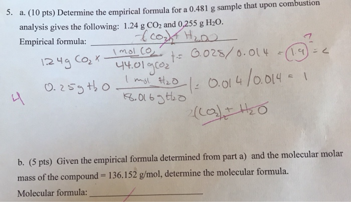 Solved 5. A. (10 Pts) Determine The Empirical Formula For A | Chegg.com