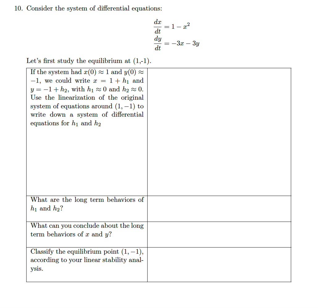Solved 10. Consider the system of differential equations: dx | Chegg.com
