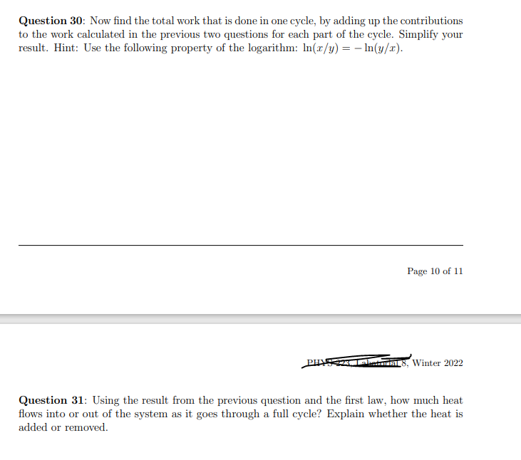 Solved Question 30: Now find the total work that is done in | Chegg.com