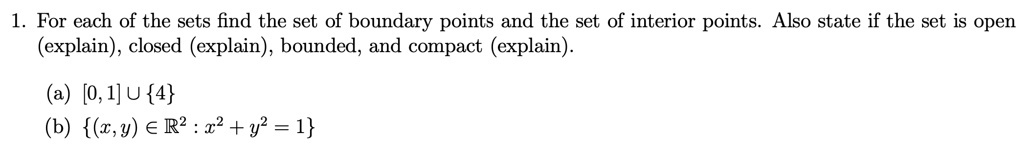 Solved 1. For each of the sets find the set of boundary | Chegg.com