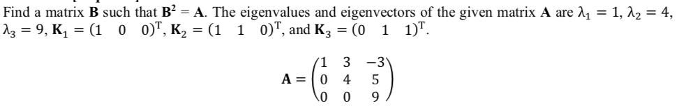 Solved Find A Matrix B Such That B2=A. The Eigenvalues And | Chegg.com