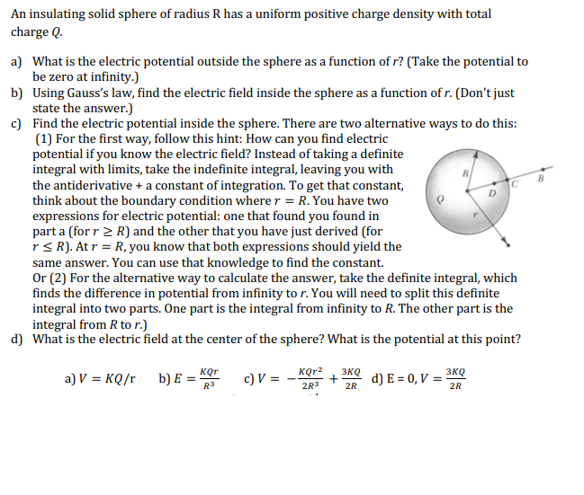 Solved An Insulating Solid Sphere Of Radius R Has A Uniform Chegg Com