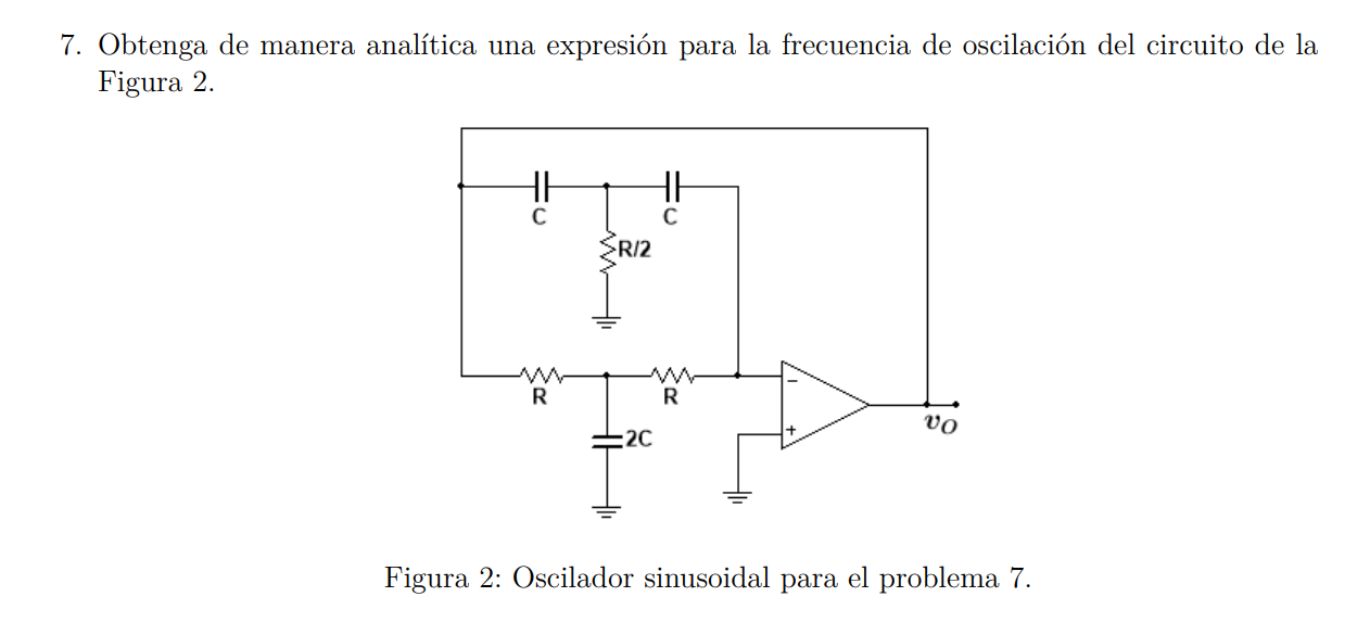 7. Obtenga de manera analítica una expresión para la frecuencia de oscilación del circuito de la Figura 2. Figura 2: Oscilado