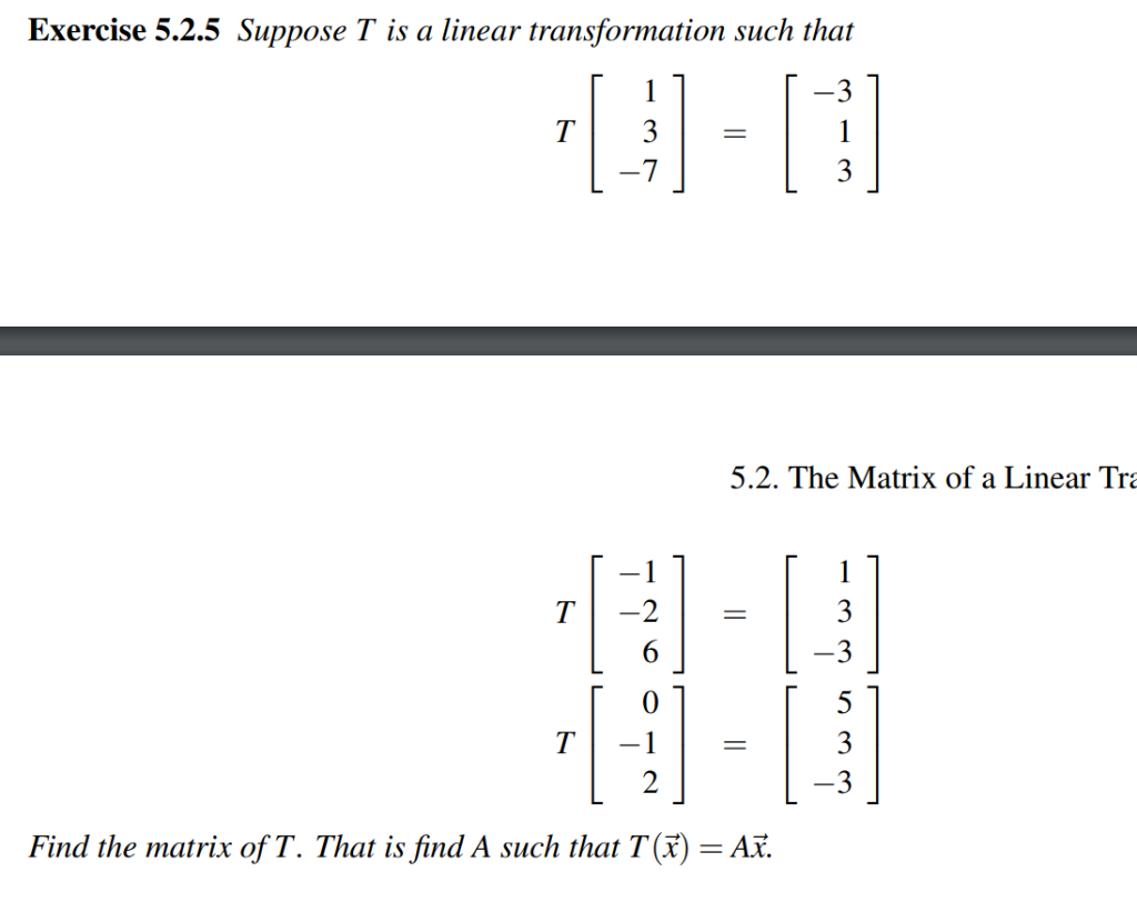 find the matrix of the linear transformation t