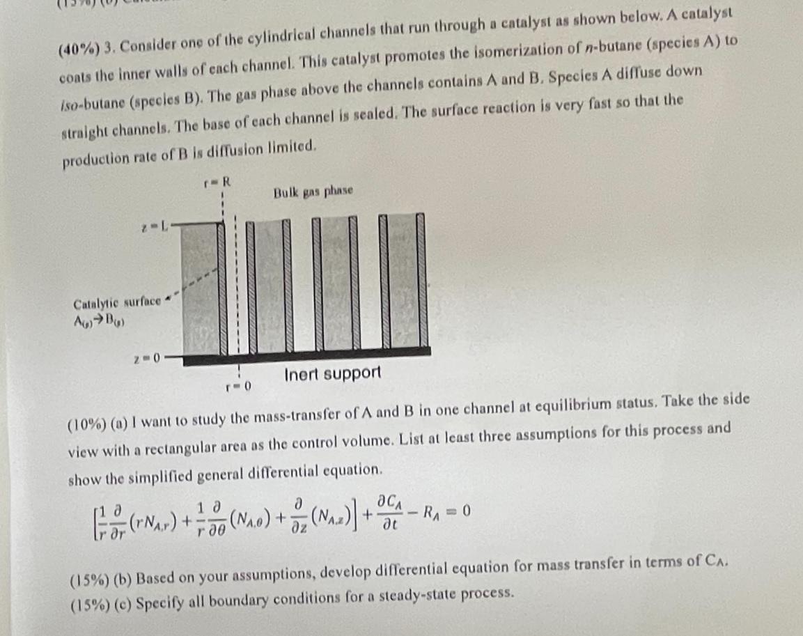 Solved (40\%) 3. Consider one of the cylindrical channels | Chegg.com