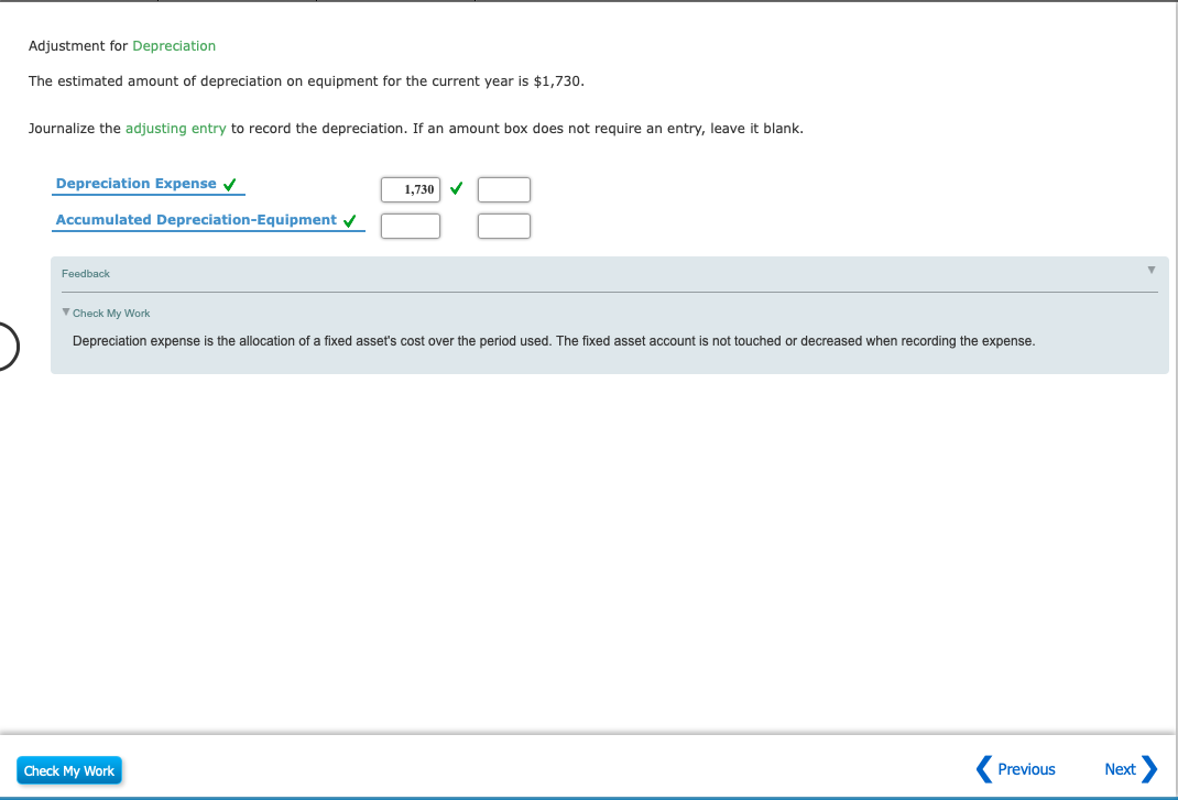 Solved Adjustment for Depreciation The estimated amount of