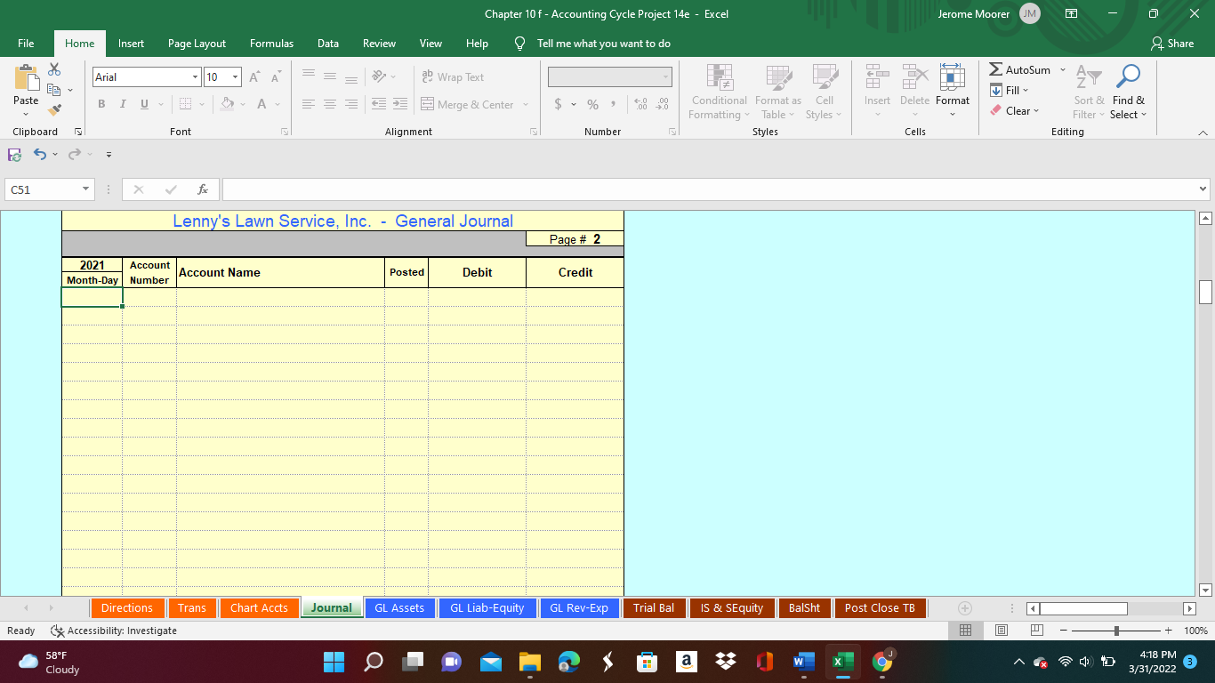 accounting cycle project excel