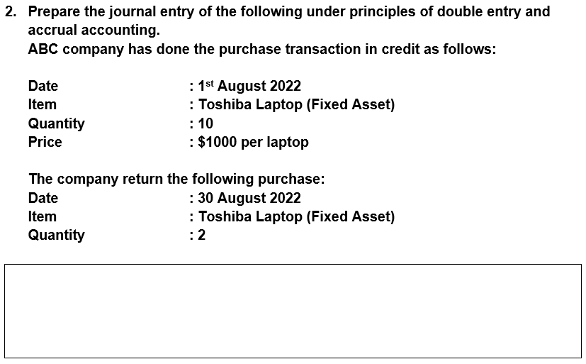 Solved 2. Prepare the journal entry of the following under | Chegg.com