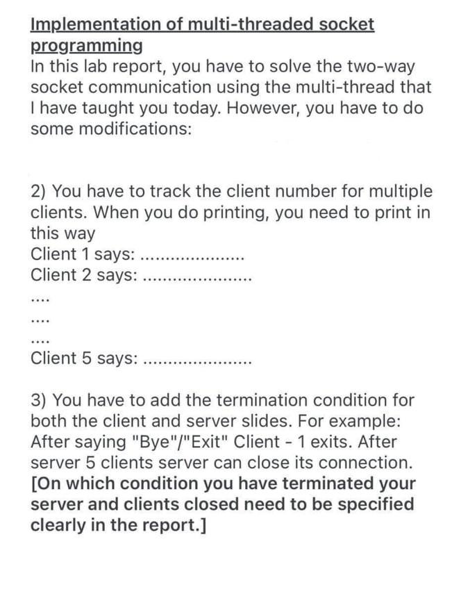 Solved Implementation Of Multi-threaded Socket Programming | Chegg.com