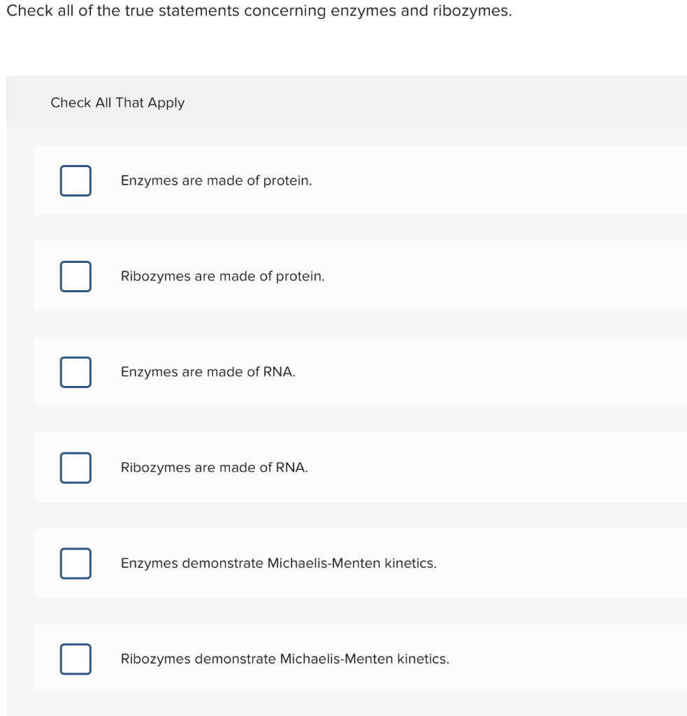 Solved Check All Of The True Statements Concerning Enzymes | Chegg.com Solved Check All Of The True Statements Concerning Enzymes | Chegg.com