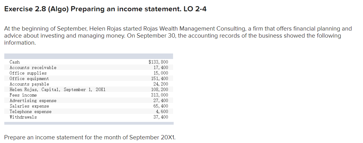 Solved Exercise 28 Algo Preparing An Income Statement Lo 8628