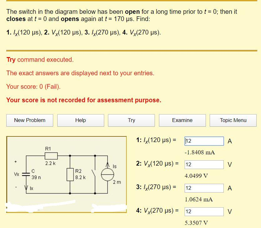 Solved The switch in the diagram below has been open for a | Chegg.com