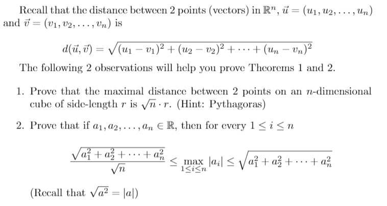 Solved Recall that the distance between 2 points (vectors) | Chegg.com
