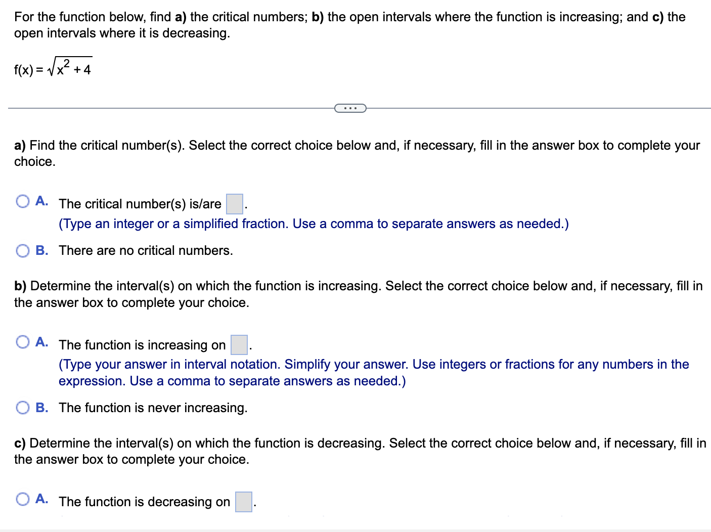 Solved For the function below, find a) the critical numbers; | Chegg.com