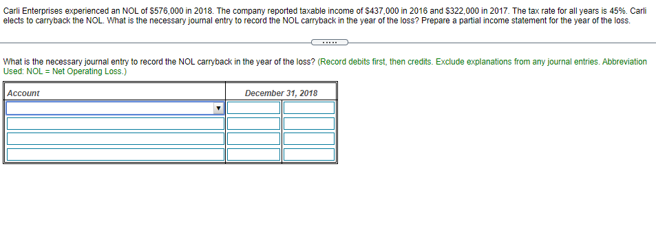 Solved Carli Enterprises experienced an NOL of $576,000 in | Chegg.com