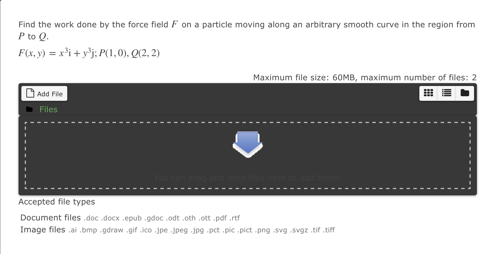 Solved Find the work done by the force field F on a particle | Chegg.com