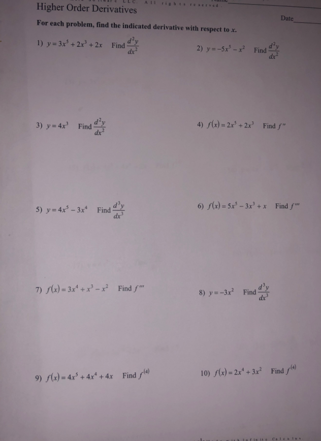 Solved AT Fishi served Date Higher Order Derivatives For | Chegg.com