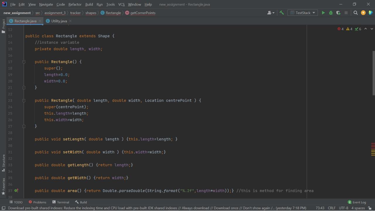 Solved new assignment - Rectangle.java File Edit View | Chegg.com
