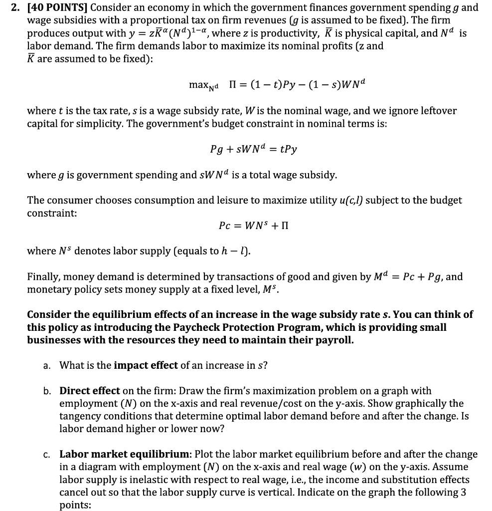 2 40 Points Consider An Economy In Which The Go Chegg Com