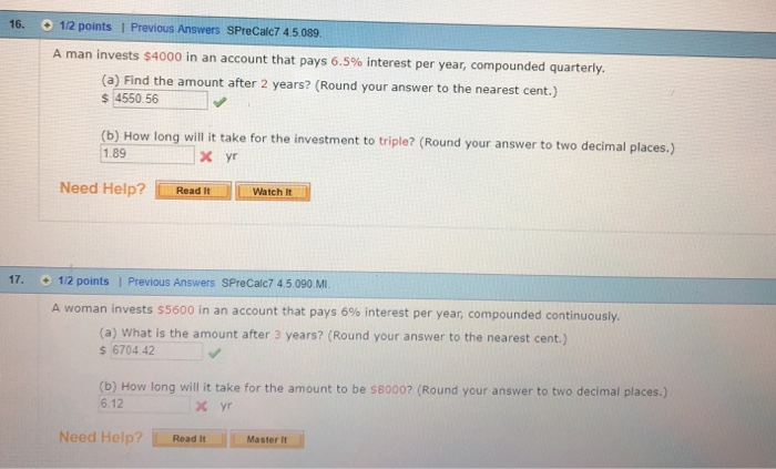 Solved 16. 1/2 Points 1 Previous Answers SPreCalc7 4.5.089 A | Chegg.com