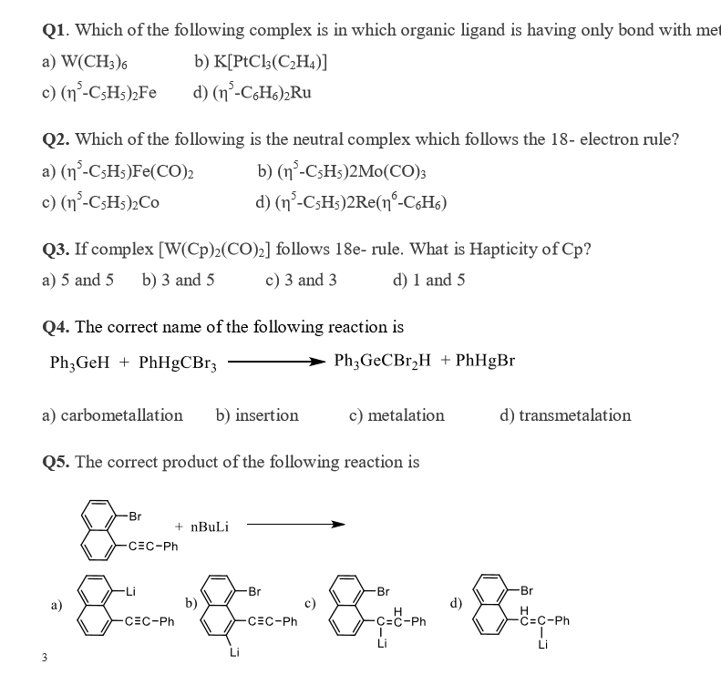 Solved Q1. Which of the following complex is in which Chegg